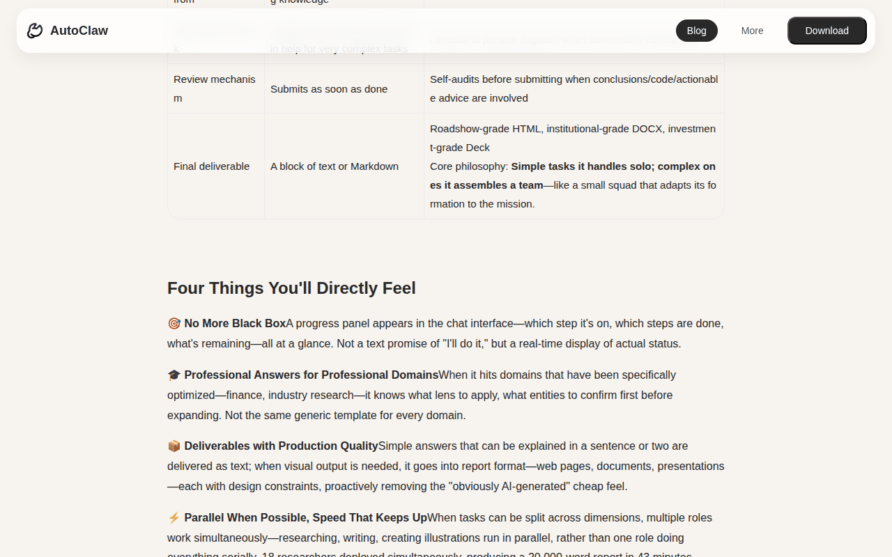 AutoClaw Cluster Mode blog post at the section whose first item describes the progress panel in the chat interface, showing which step is on, done and remaining
